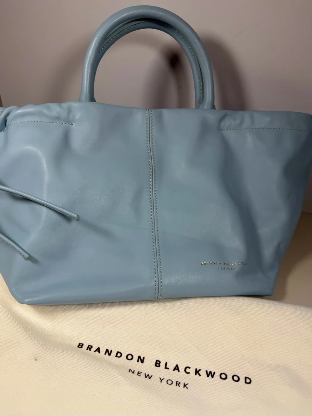 Brandon Blackwood New York Ruched Tote bag- light blue (hard to find color)